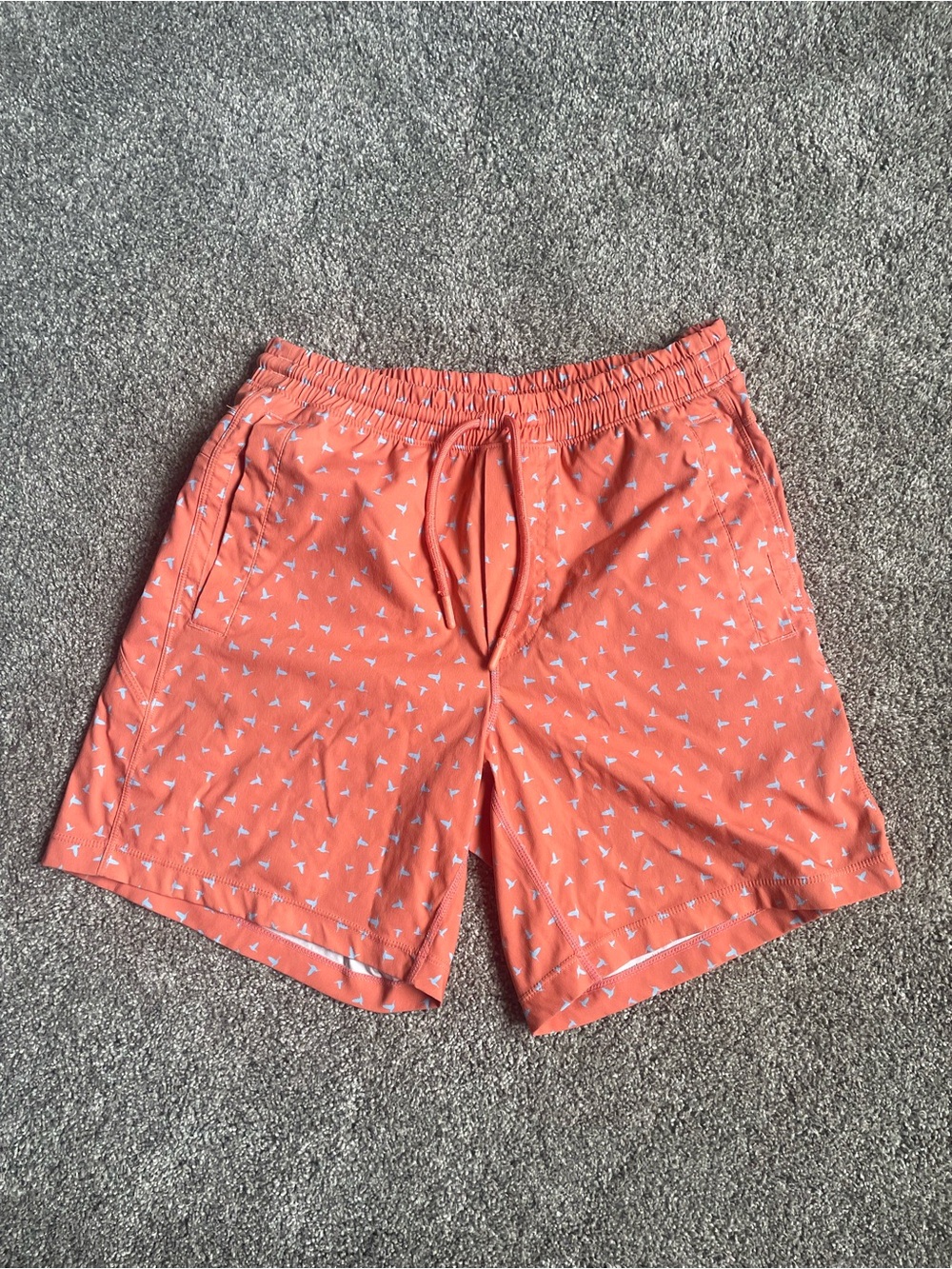 Birddogs Coral Swim Trunks with White Micro Bird Print Size Small
